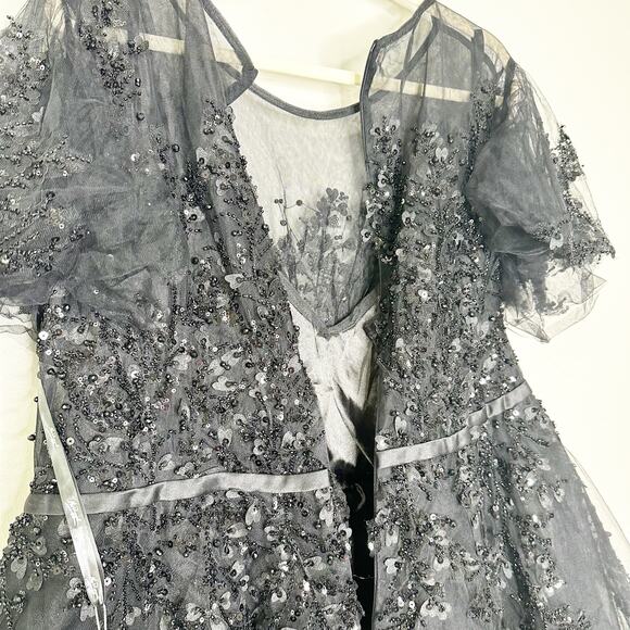 Mac Duggal 20362 Embellished Flutter Sleeve Bow Waist Dress Black Size 14 NEW - Picture 10 of 13